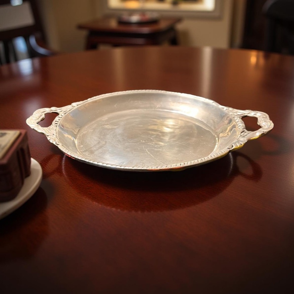 Elegant Silver Tray with Ornate Handles Vintage Handcrafted Mexico GUC